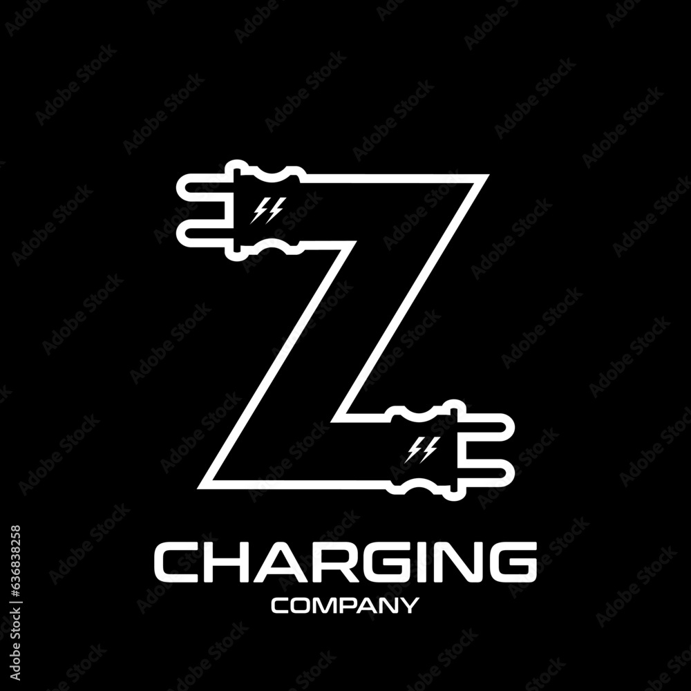 Letter Z Electric Plug vector logo template. Technology background. This alphabet is suitable for energy, power, cable, wire, electrical, device, connect
