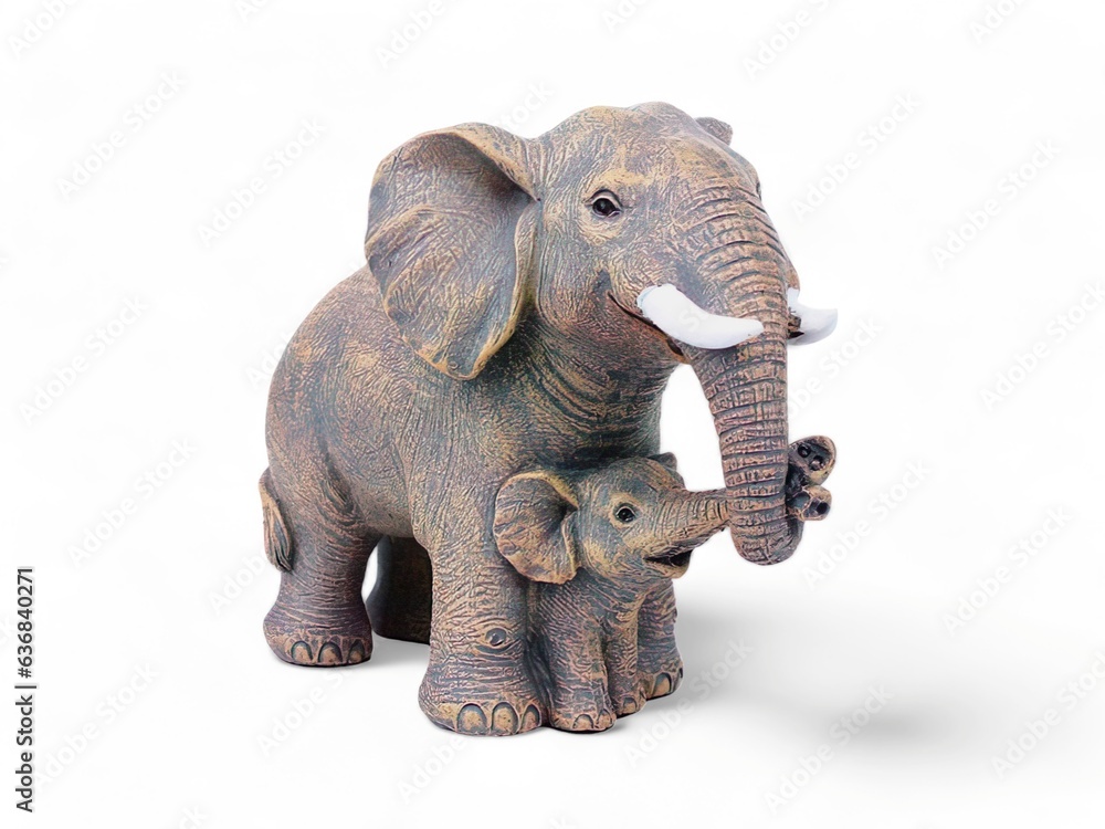 Fototapeta premium Elephant and cub miniature animals on white background