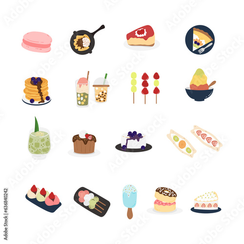Confectionery and desserts. Sweet Dessert Hand-Drawn Illustration. Cute vector sweet baked cupcakes, candy, Ice cream, cakes