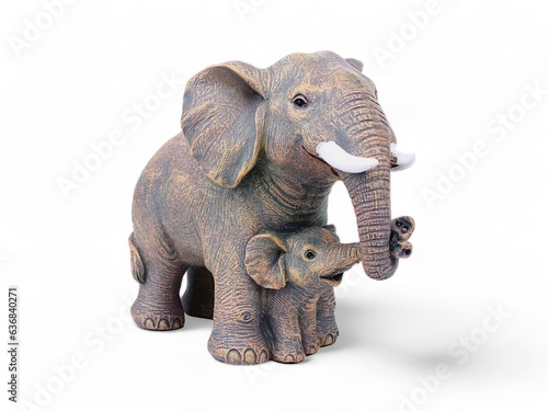 Elephant and cub miniature animals on white background