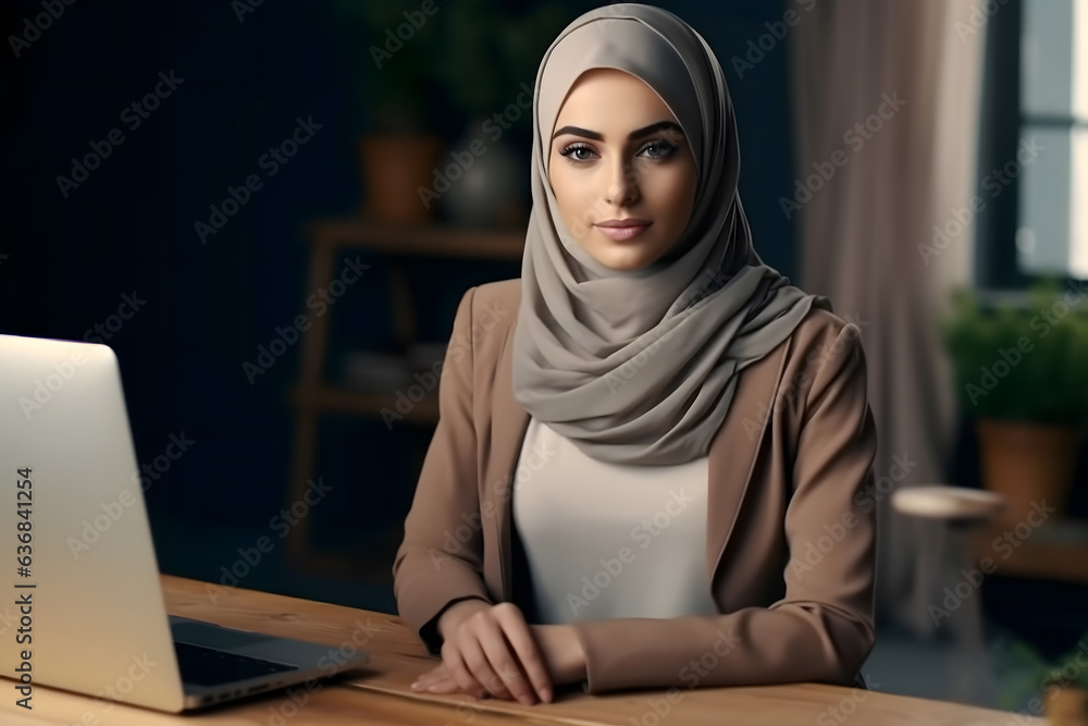 beautiful young secretary woman with good looking outfit and hijab, working in the office beautiful young secretary woman with good looking outfit and hijab, working in the office
