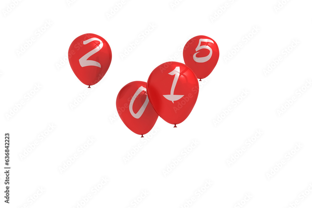 Fototapeta premium Digital png illustration of balloons with 2015 on transparent background