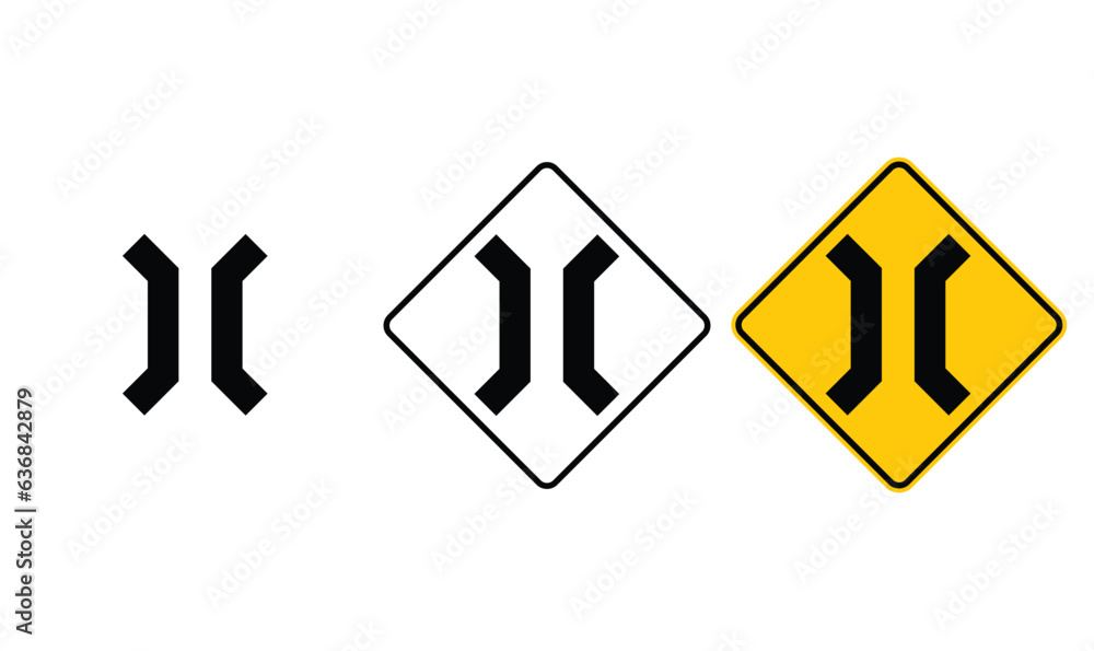 icon narrow bridge black outline traffic warning sign design for yellow background and black and white background icon narrow bridge black outline traffic warning sign design for yellow background and black and white background