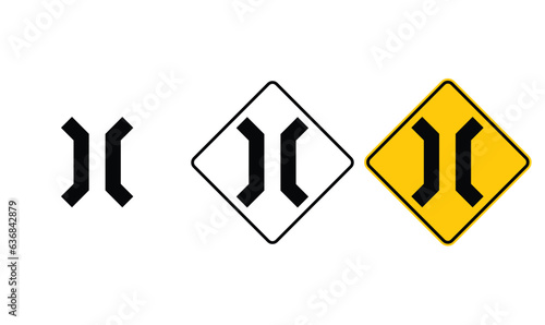 icon narrow bridge black outline traffic warning sign design for yellow background and black and white background