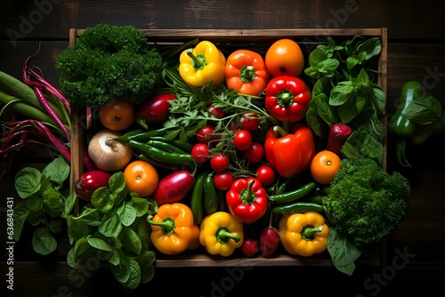 Composition with fresh organic vegetables on black background