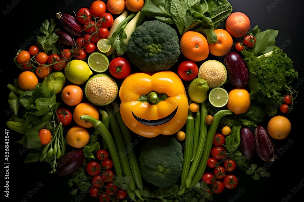 Funny face made of fresh fruits and vegetables