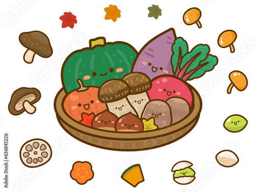 秋の野菜の盛り合わせ、かわいい顔のある野菜たち