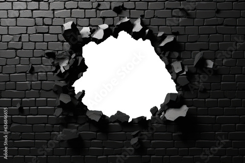 Leinwand Poster Hole in black brick wall