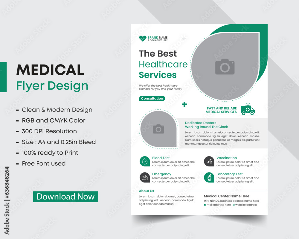 Corporate healthcare and medical flyer design template, medical cover a4 flyer design layout for print