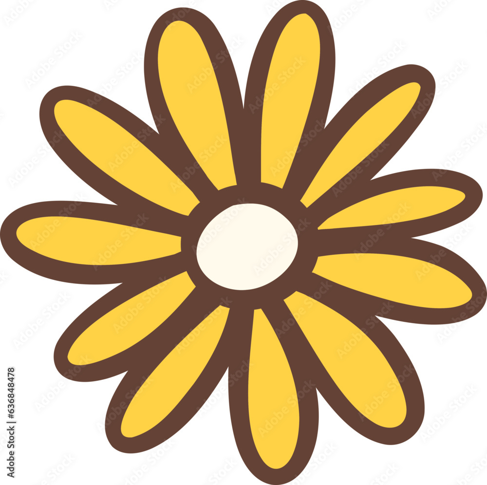 Cute Retro flower, Kawaii simple cartoon outline doodle Cute Retro flower, Kawaii simple cartoon outline doodle
