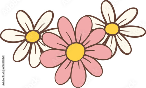 Cute Retro flowers  Kawaii floral bouquet simple cartoon outline doodle