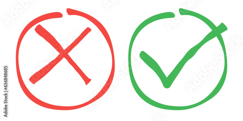 Pros and cons. Vector icons of red cross and green check mark.