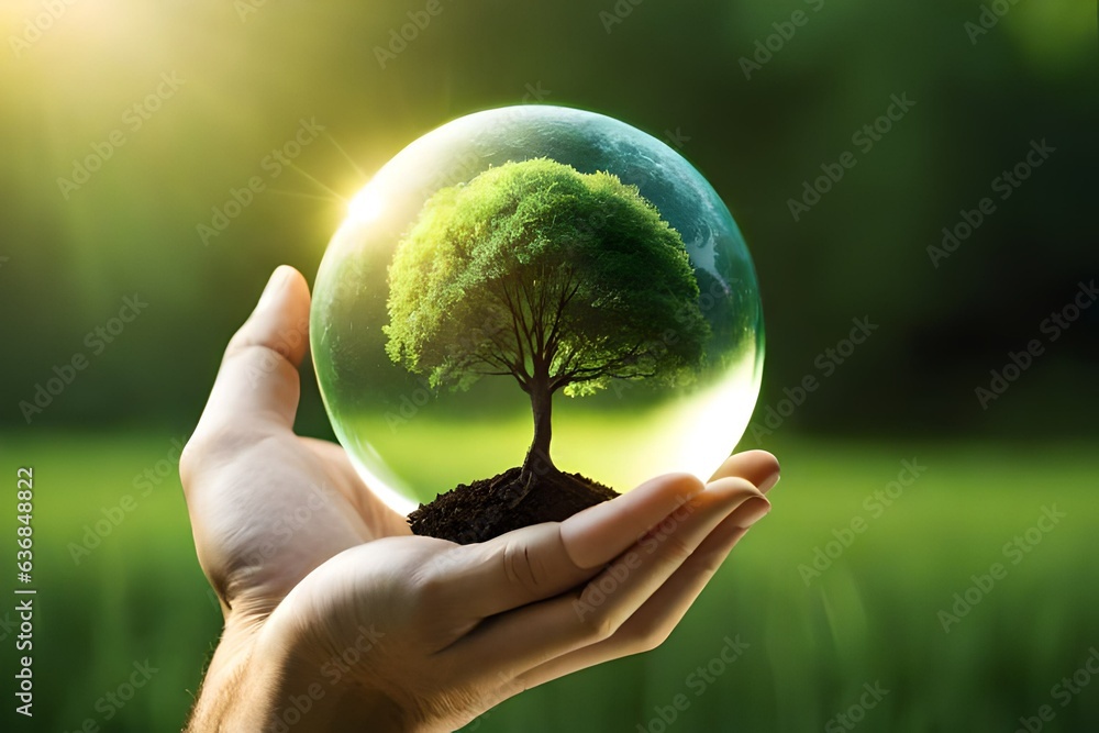 hand holding green tree