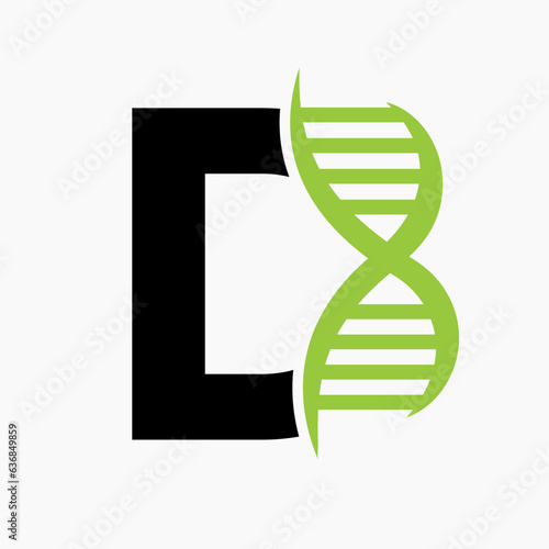 Letter D DNA Logo Design Concept With DNA Cell Icon. Health Care Symbol