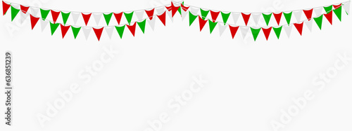 Italian republic day, 2nd June. Bunting Hanging Red White Green Flag Triangles Banner Background. Italy, Iran, Portugal, Lebanon, Belarus, Bulgaria, Mexico. Party, Fair, Christmas, New year, carnival.