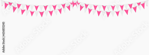 The sweet pink white color of garland, bunting flags. Banner background. Baby girl, Valentine, party, wedding, greeting, party, marry me, birthday, Valentine's day concepts.