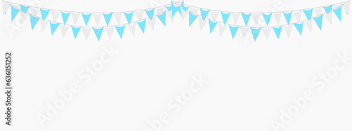 Bunting Hanging Blue and White Flag Triangles Banner Background. Bunting flags for boy's baby shower. It's a boy, sky, mother, father, party, winter, Argentina, Israel, Honduras, Oktoberfest concept.