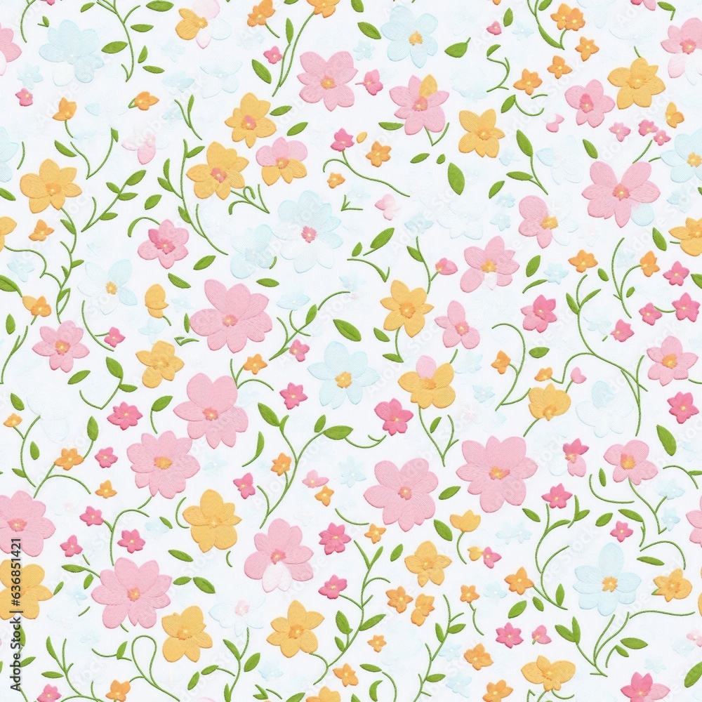 Embroidered seamless pattern of colorful flowers. AI generated. Embroidered seamless pattern of colorful flowers. AI generated.