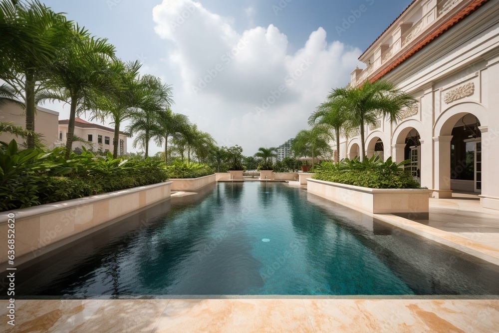 Opulent pool with lavish amenities for a leisurely swim and relaxation. Generative AI