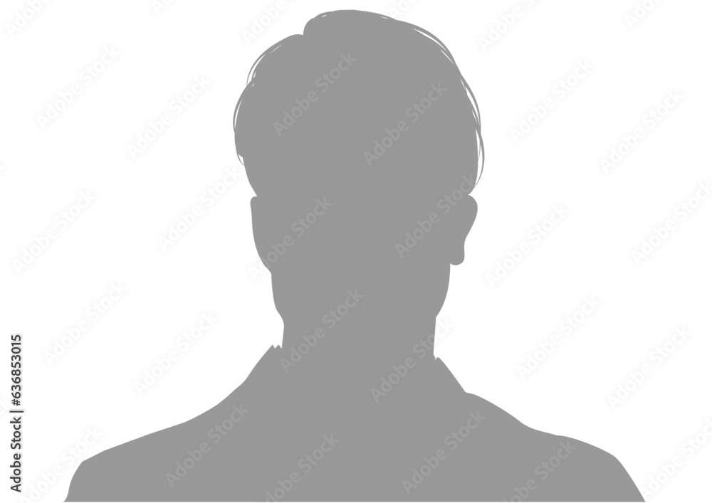男性の顔の証明写真のシルエット 正面 顔アップのイラスト