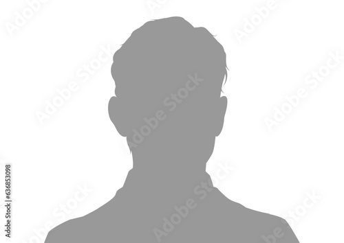 証明写真風の男性シルエットイラスト（正面・グレー・白背景）