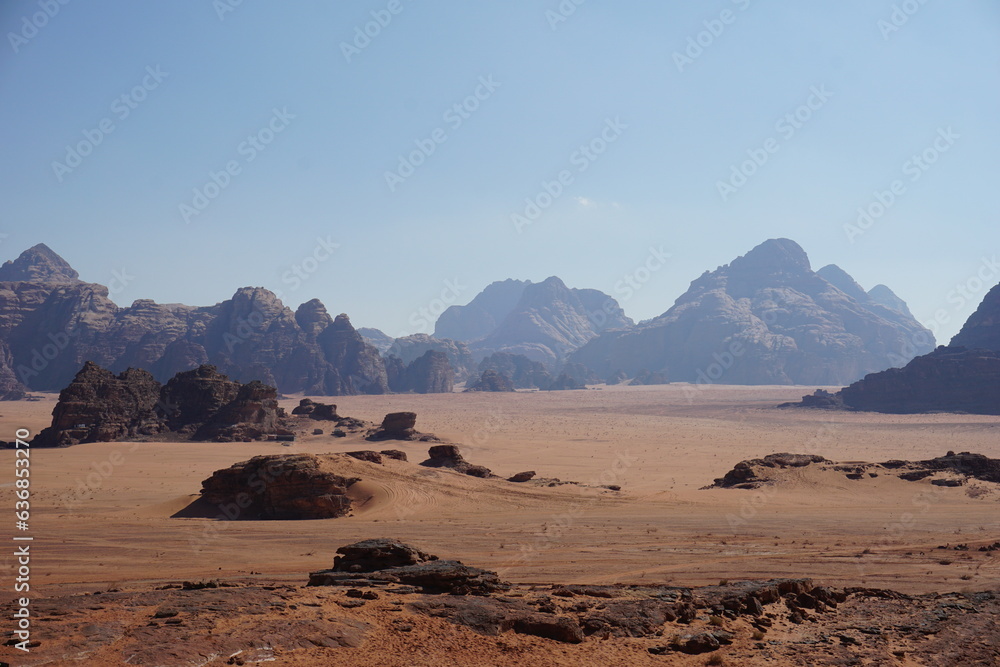 Wadi Rum desert - a beautiful rocky landscape that looks like on planet Mars.