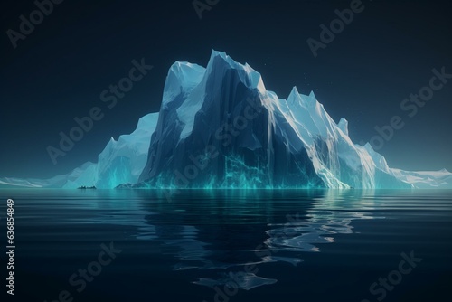 An iceberg with its tip above water, representing unseen and hidden aspects beneath. Generative AI