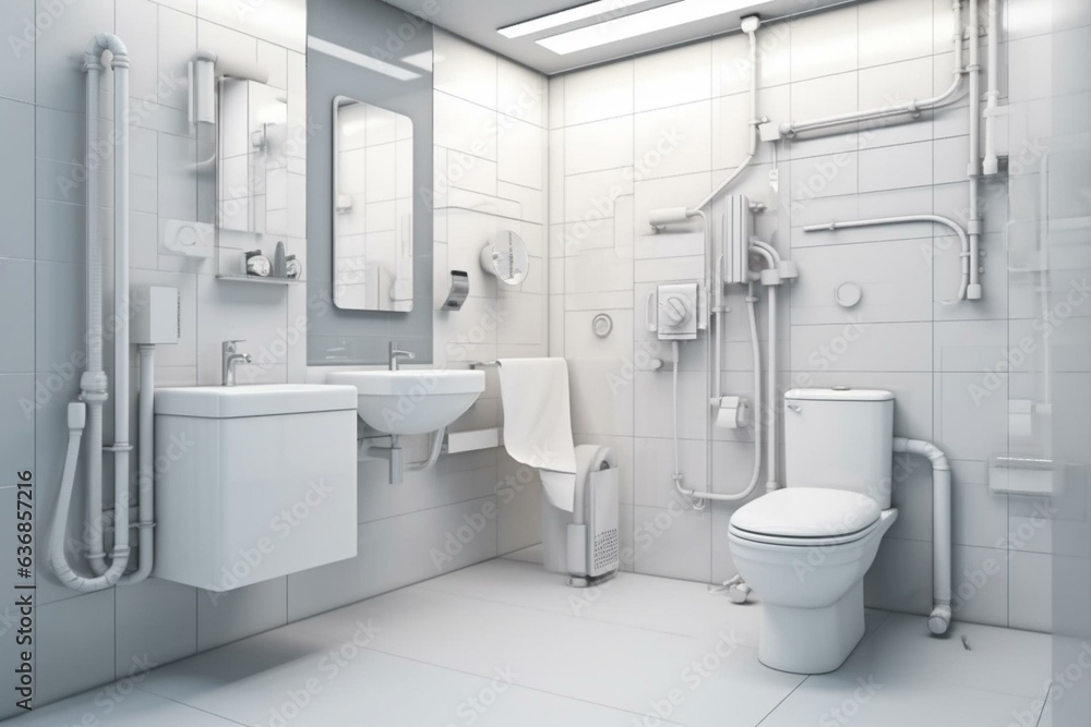 Plumbing inside bathroom walls with toilet, basin, and washing machine