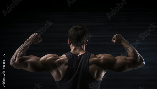 Striving for Wellness: Rear View of Active Young Man with Stretched Arms