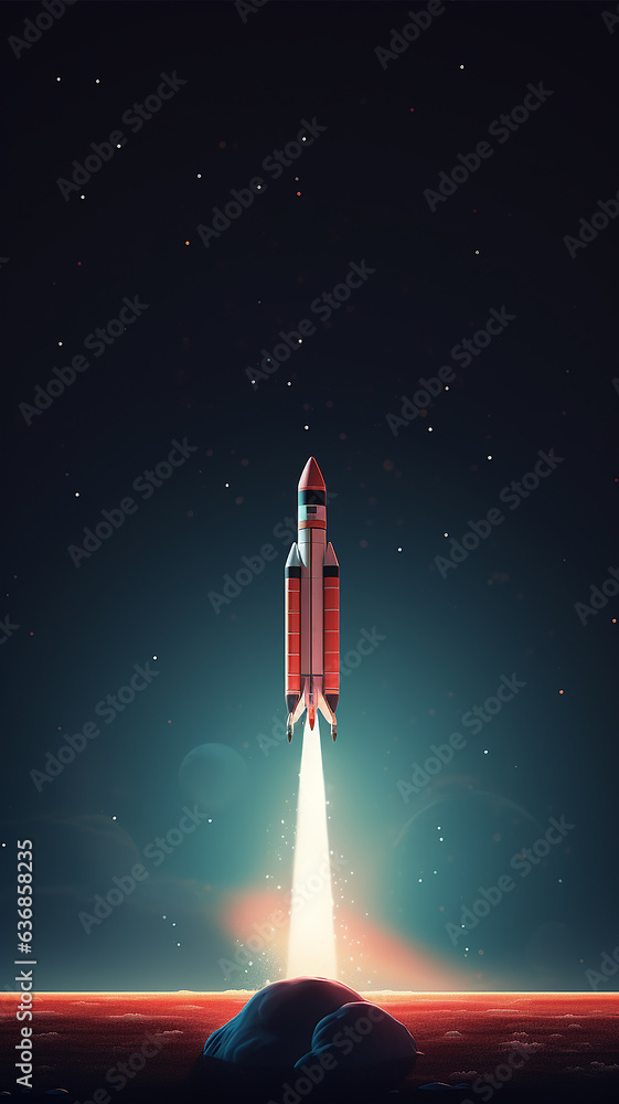 Fototapeta premium vertical rocket takeoff narrow high panoramic computer design graphics internet speed