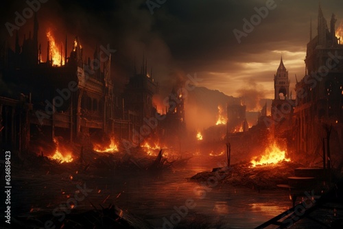 City destroyed by fire. Generative AI