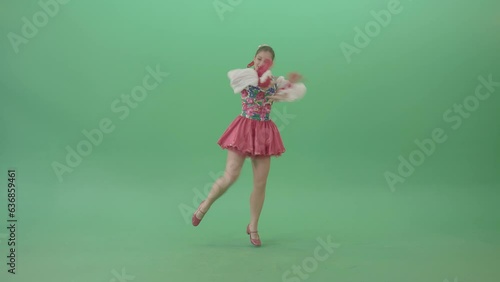 Ukraine Folk Girl dancing Hopak dance in national costume isolated on Green Background (ID: 636859461)