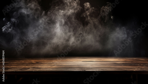 Vintage Charm: Smoky Ambiance Surrounding Old Wood Table Top © Jaaza