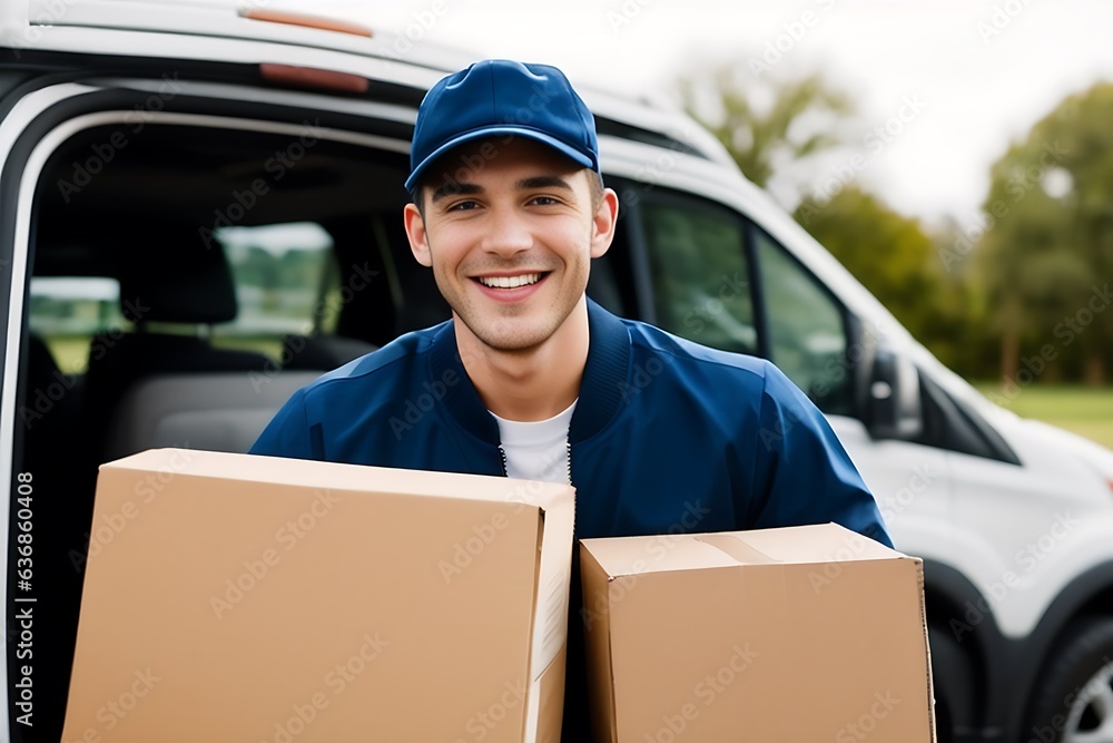 Young Handsome Delivery Person Smiling with Cap Young Handsome Delivery Person Smiling with Cap