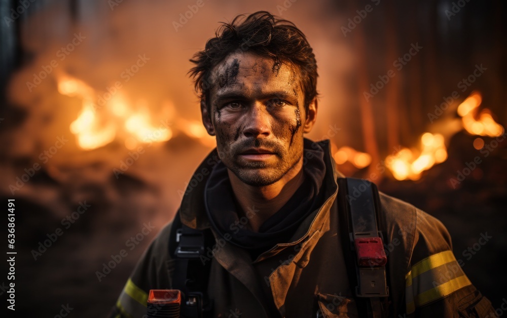Courage and Determination: A Firefighter Fights a Fire.