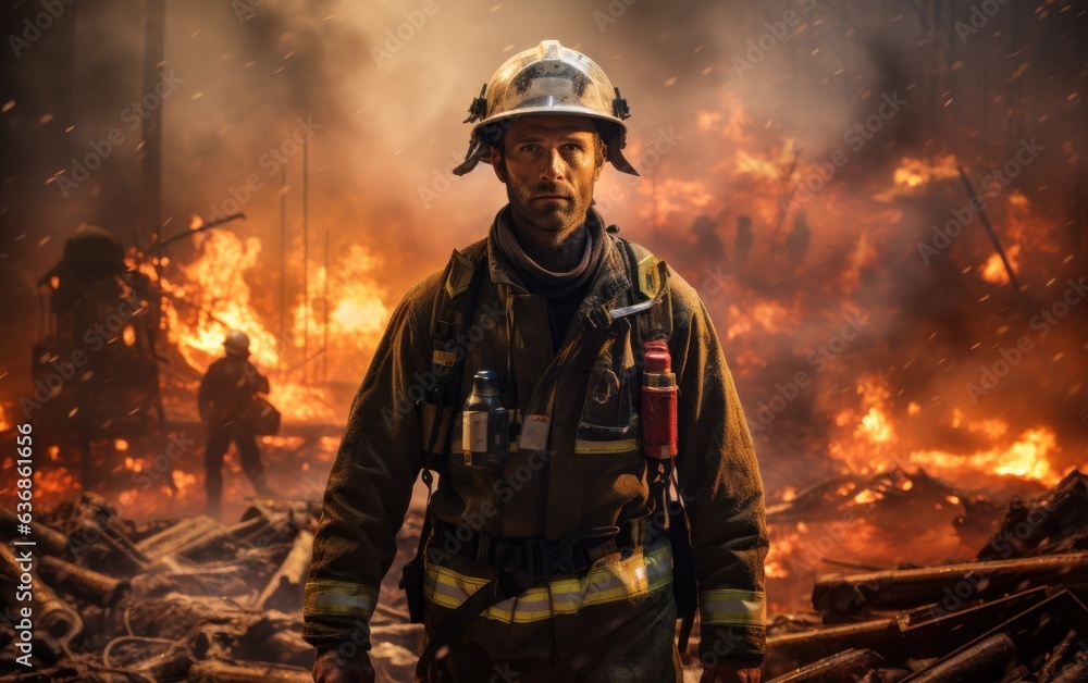 Naklejka premium Fight for Safety: Firefighter at the Fire Center.