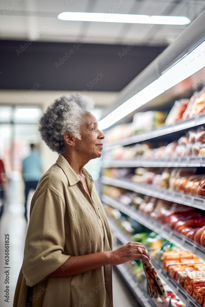 Senior woman in a grocery store