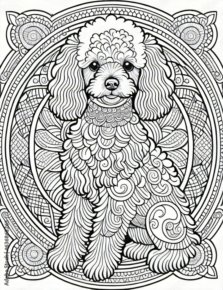 Fototapeta premium poodle Dog Breed Coloring Pages for Relaxation. Coloring Pages for Adults and Kids. Intricate Mandala Patterns
