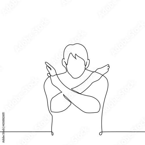 male silhouette showing crossed arms - one line art vector. the concept of prohibition, taboo, ban, outlaw status