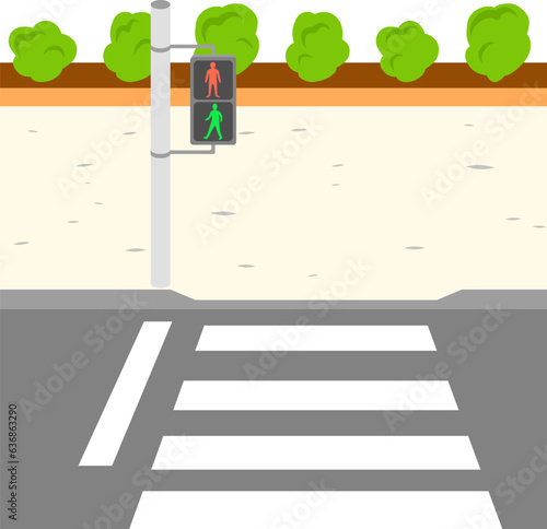 歩行者用信号があるシンプルな横断歩道と歩道