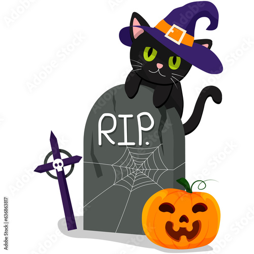 halloween RIP with pumpkin and witch cat