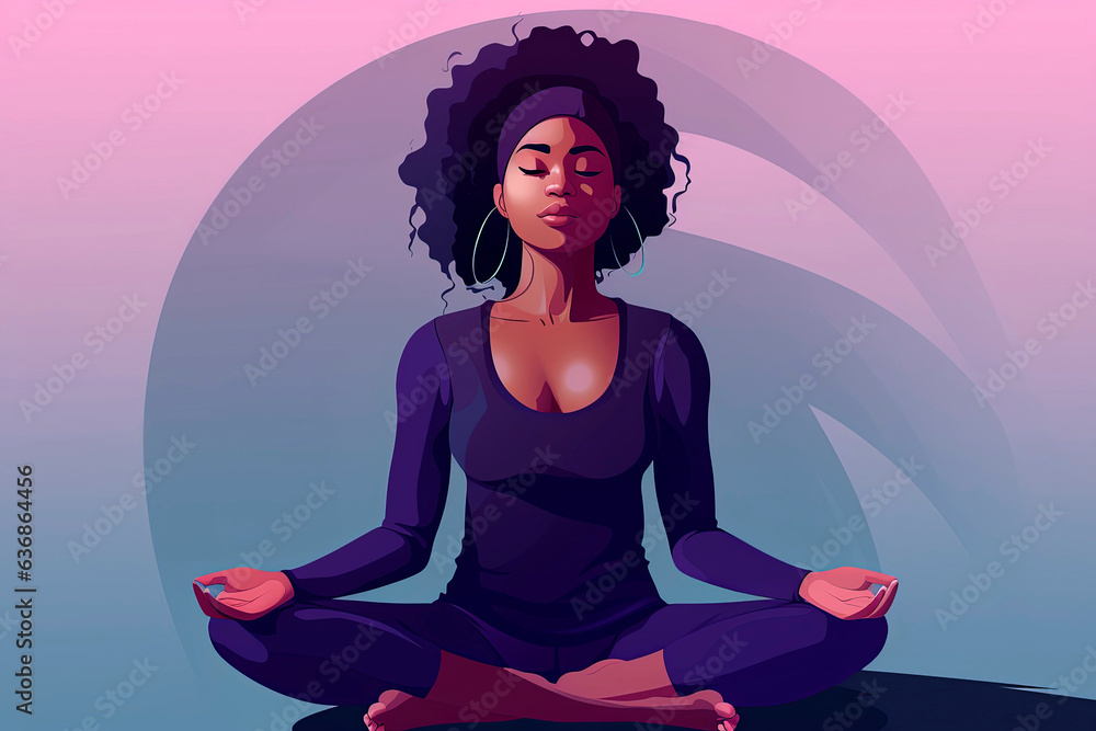 Generative AI illustration of image of beautiful woman in traditional yoga lotus pose Generative AI illustration of image of beautiful woman in traditional yoga lotus pose