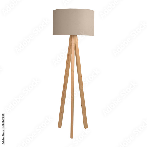 Wooden standing floor lamp isolated on white background. Interior design Inspiration. Furniture modern inspiration. Home living. Wooden Wardrobe inspiration.