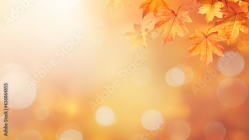 maple leaves on abstract blurred background with bokeh copy space, light bright autumn background for text © kichigin19