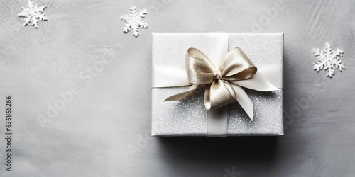 Silver Gift Box on White Background. Christmas Present © Resdika