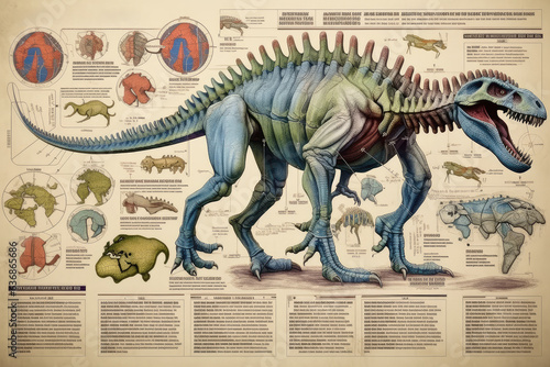 Fototapeta Naklejka Na Ścianę i Meble -  Detailed Anatomy Infographic of Dinosaur extreme closeup. Generative AI