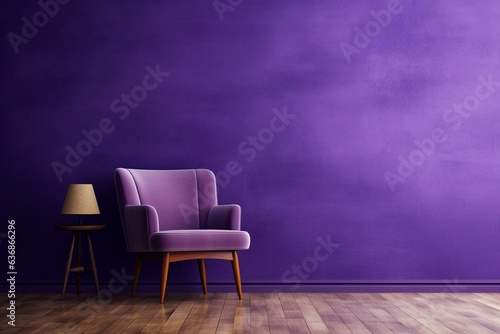 Indoor decor featuring chair against a purple wall. Generative AI