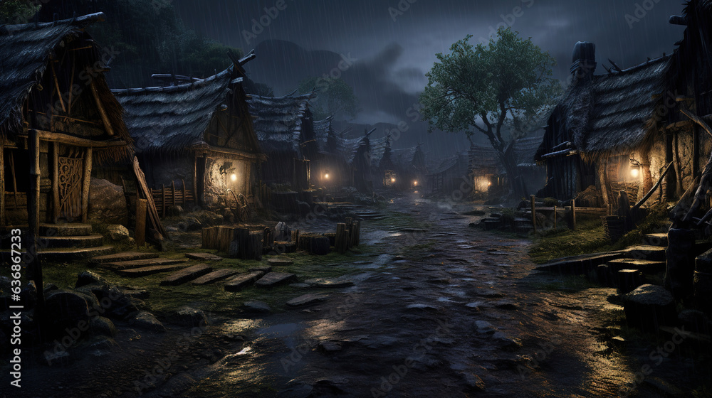 The Village at Night.Generative Ai