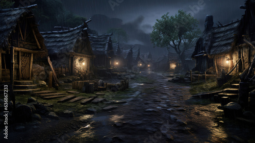 The Village at Night.Generative Ai © Shades3d