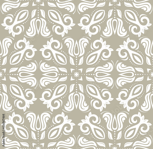 Classic seamless beige and white pattern. Damask orient ornament. Classic vintage background. Orient ornament for fabric, wallpapers and packaging